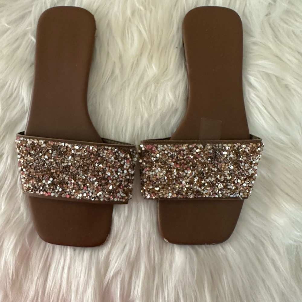 💜3/$15 Brown Glitter Slide Sandals